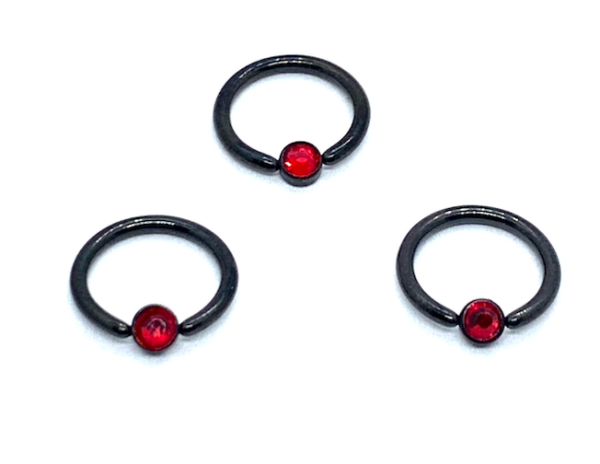 Aro 5 unidades, BCR negro con piedra acero 316, calibre 16
