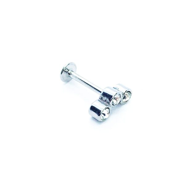 Labret acero 3 piedras 9mm 16G